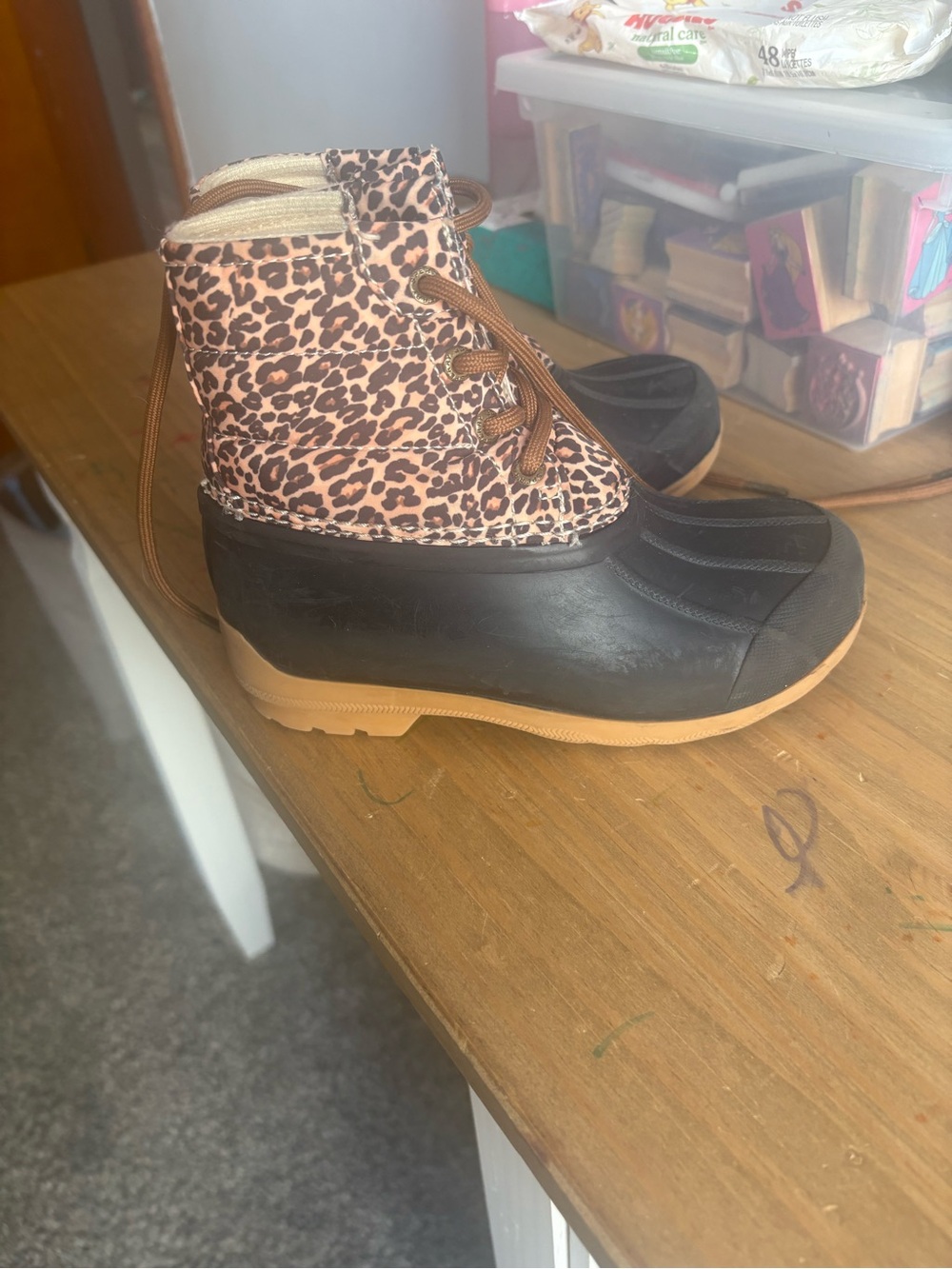Sperry Kids Leopard Print Duck Boots - Black & Tan